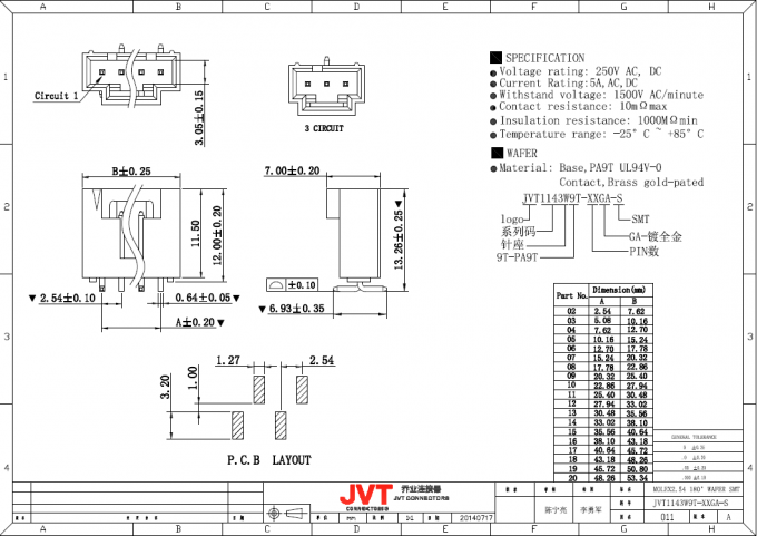 Molex-CD-ROM 2.54mm Neigungs-Draht zum Leiterplatten-Verbinder, PBT UL 94V - 0 PWB-Kabel-Verbindungsstücke